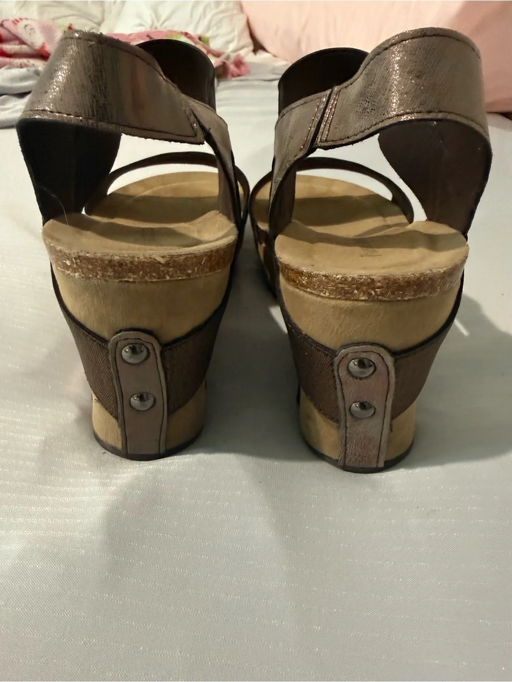 Pierre Dumas Hester-1 Pewter Platform Wedge Sandals Women's Size 8.5